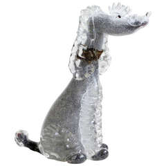 Vintage Alfredo Barbini Murano Gray Black Gold Fleck Italian Art Glass Poodle Dog Figure