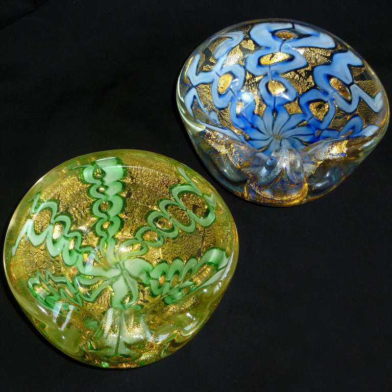 Ercole Barovier Toso Murano Gold Flecks Chain Link Italian Art Glass Bowls 1