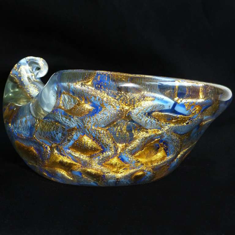 Ercole Barovier Toso Murano Gold Flecks Chain Link Italian Art Glass Bowls 3