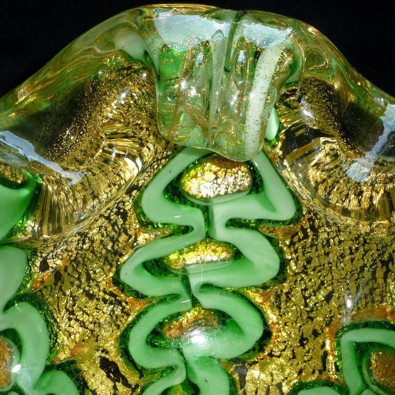 Ercole Barovier Toso Murano Gold Flecks Chain Link Italian Art Glass Bowls 2