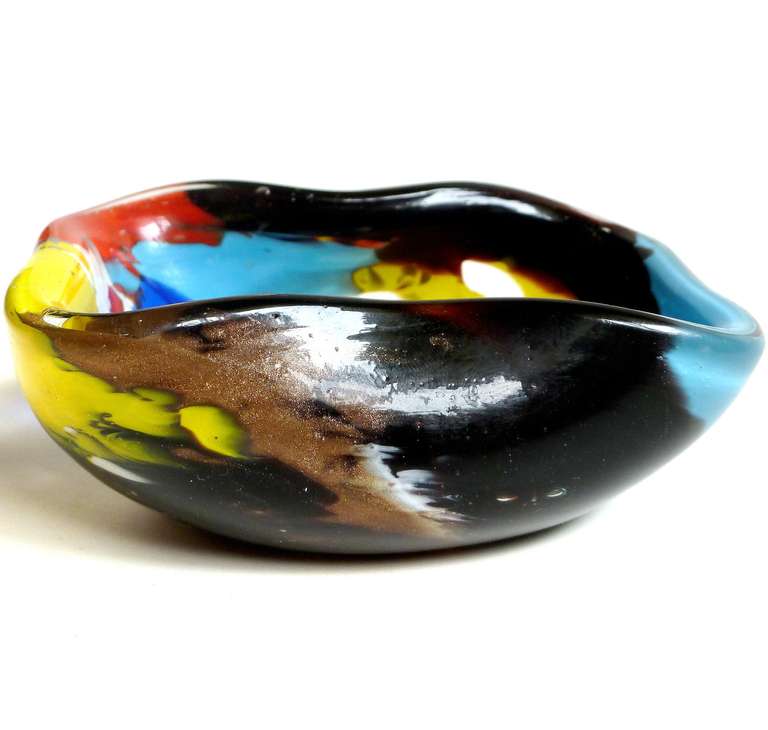 Dino Martens Aureliano Toso Murano Painted Oriente Italian Art Glass Ring Dish In Excellent Condition In Kissimmee, FL
