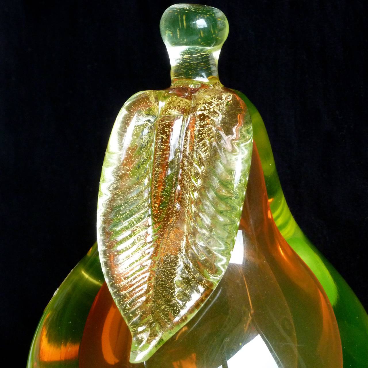 Alfredo Barbini Murano Sommerso Yellow Orange Italian Art Glass Fruit Bookends In Excellent Condition In Kissimmee, FL