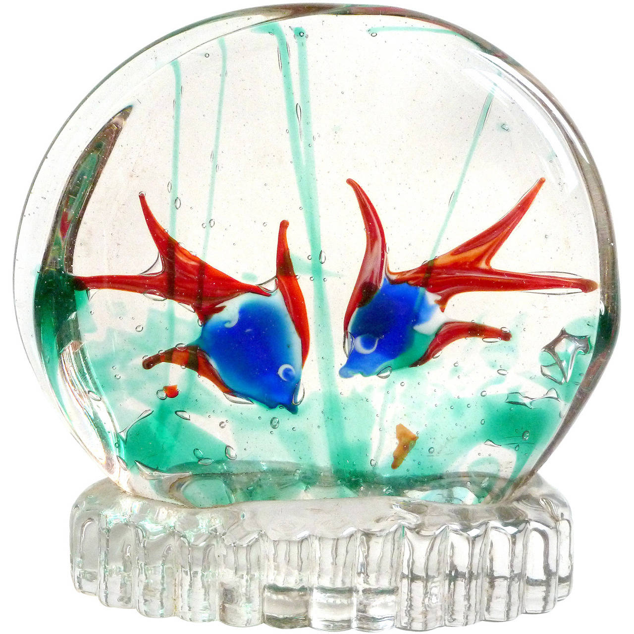 Murano 2 Sides Double Fish Aquarium Italian Art Glass Sculpture