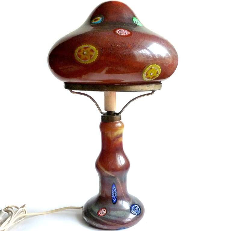 FREE Shipping Worldwide! See details below description.

Unusual Large Murano Hand Blown Opal Calcedony with Millefiori Flowers Art Glass Decorative Lamp. Attributed to Aldo Nason for the AVEM Company, circa 1960s. The piece has very large