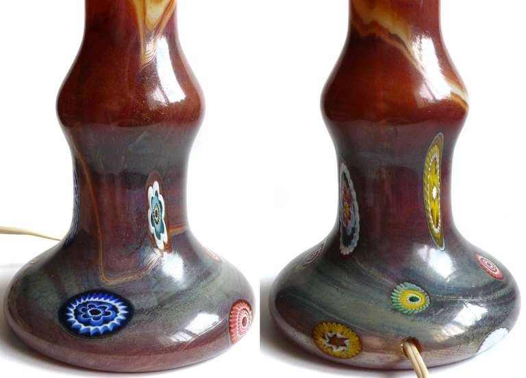 Aldo Nason AVEM Murano Opal Chalcedony Millefiori Flower Italian Art Glass Lamp In Good Condition In Kissimmee, FL
