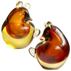 Gaspari Salviati Murano Sommerso Golden Honey Orange Italian Art Glass Bears