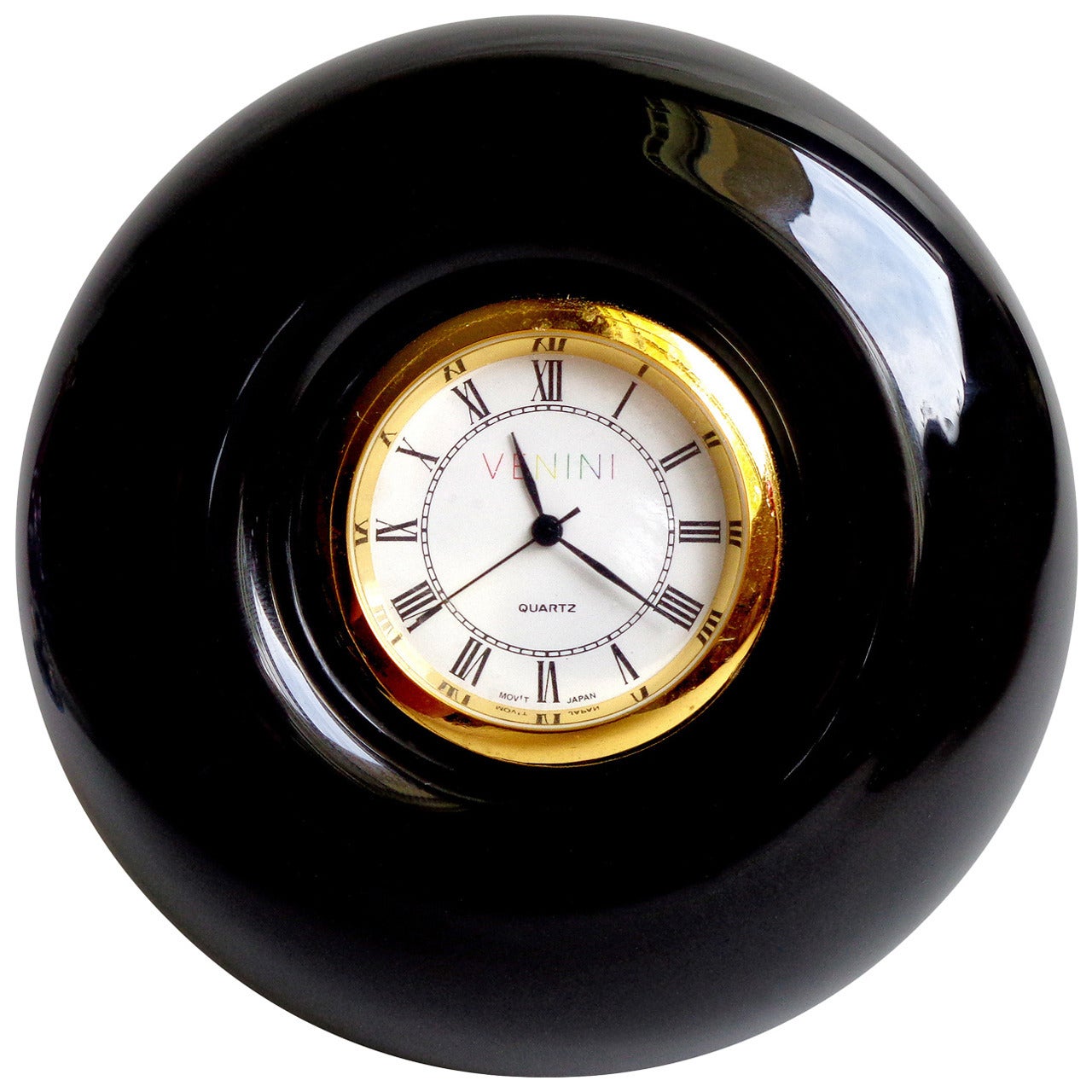 Signed Venini 99 Murano Jet Black Italian Art Glass Decorative Desk Clock