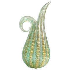 Ercole Barovier Toso Murano Green with Gold Flecks Art Glass Pitcher or Vase 3