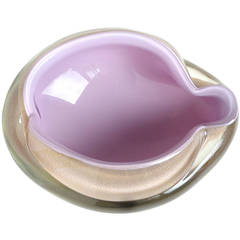 Alfredo Barbini Murano Lavender Soft Purple Gold Flecks Italian Art Glass Bowl