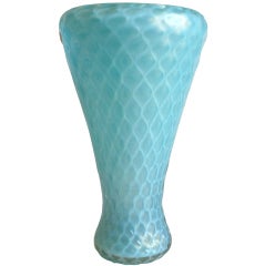 Vintage Alfredo Barbini Murano Gold Flecks Quilted Italian Art Glass Flower Vase