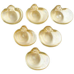Salviati 1949 Murano Gold Flecks Italian Art Glass Seashell Salt Dish, Set of 6