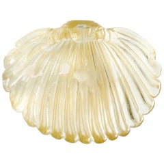 Archimede Seguso Murano Gold Flecks Italian Art Glass Conch Shell Center Bowl