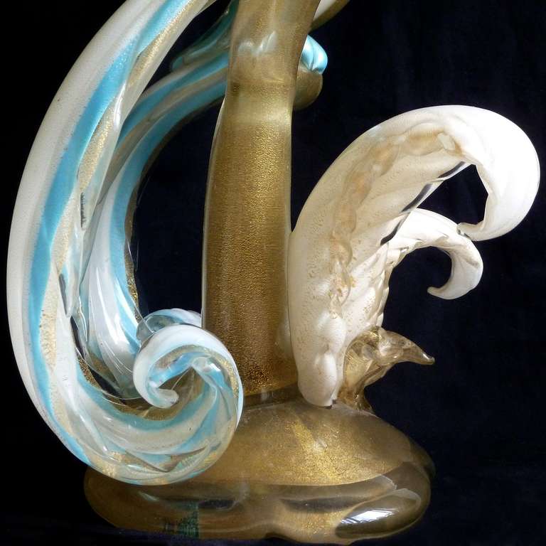 20th Century Alfredo Barbini Murano Gold Flecks Italian Art Glass Parrot Birds Sculpture