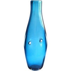 Fulvio Bianconi Venini Murano Royal Blue Forato Italian Glass Sculptural Vase