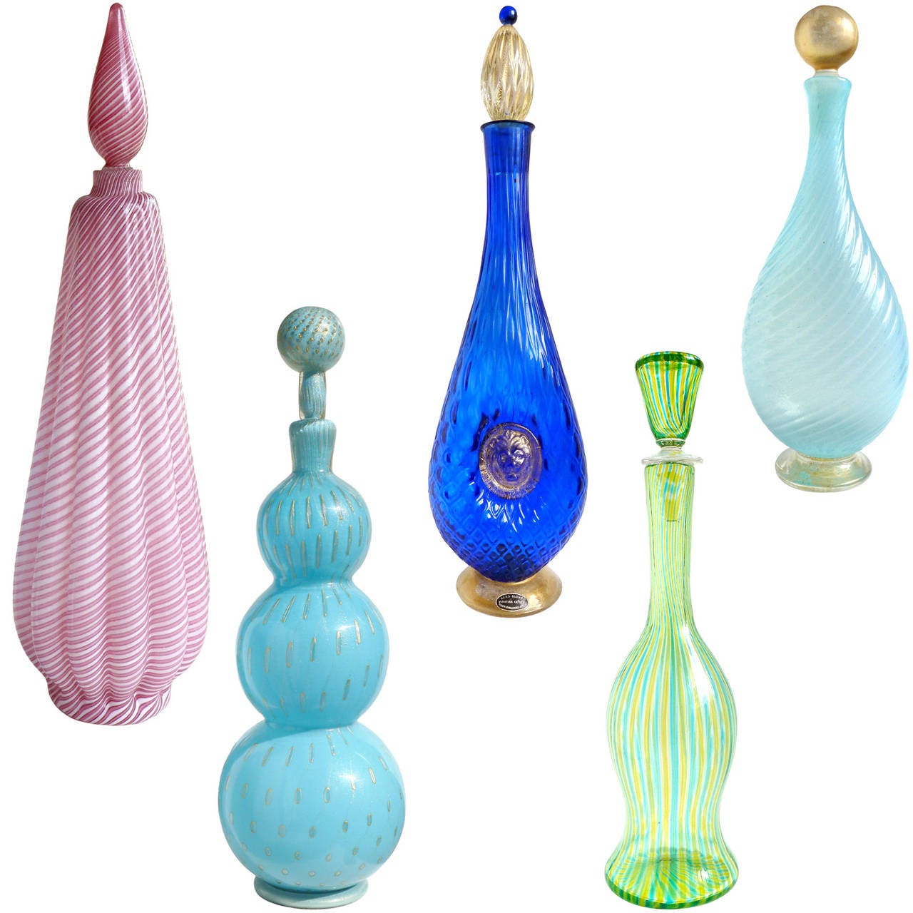 Murano Blue Opalescent, Gold Flecks, Ribbed Surface Italian Art Glass