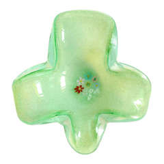 Fratelli Toso Murano Millefiori Green White Opalescent Italian Art Glass Bowl 7