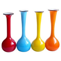 Fratelli Toso Murano Bright Rainbow Colors Italian Art Glass Flower Vases