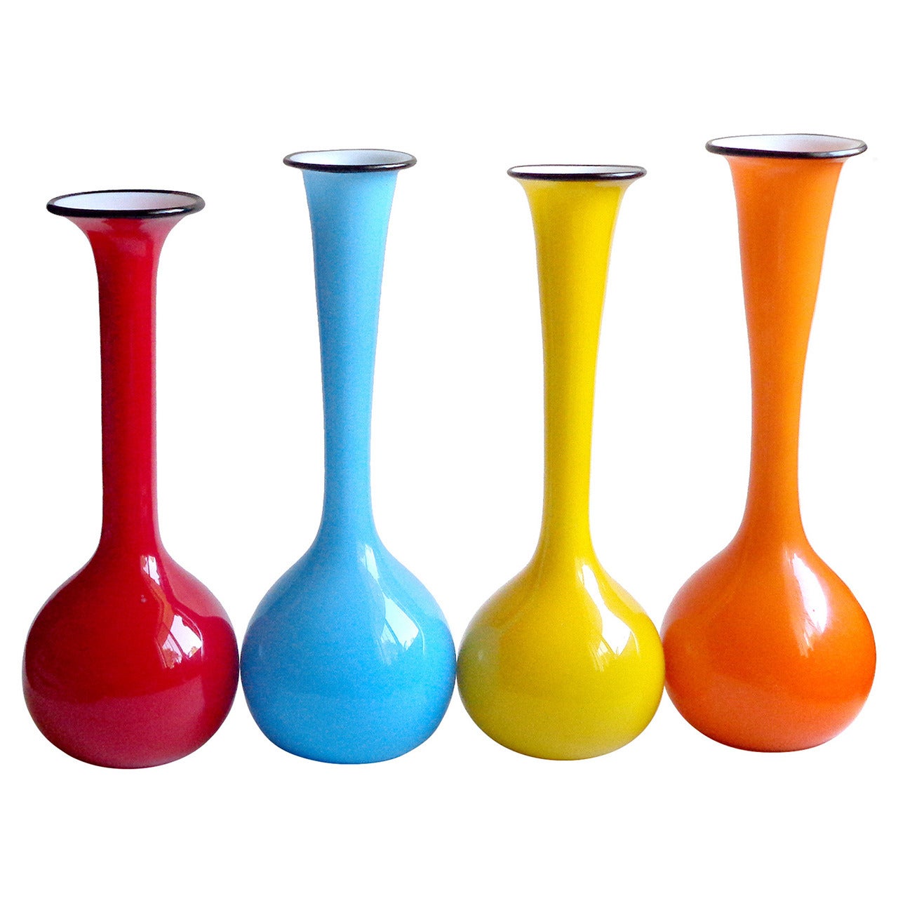 Fratelli Toso Murano Bright Rainbow Colors Italian Art Glass Flower Vases
