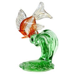 Cenedese Murano Orange, Silver, Gold Leaf Fins Italian Art Glass Fish Sculpture 9