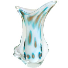 Fratelli Toso Murano Opal Blue Aventurine Flecks Abstract Italian Art Glass Vase