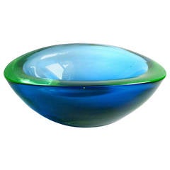 Murano Sommerso Blue and Green Oval Italian Art Glass Decorative Bowl