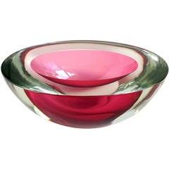 Murano Cranberry Red Sommerso Italian Art Glass Oval Decorative Dish Bowl