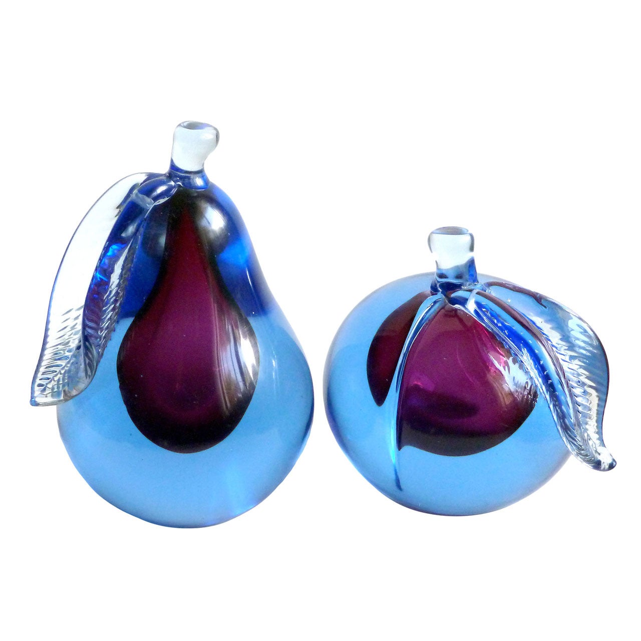 Alfredo Barbini Murano Sommerso Purple Blue Italian Art Glass Fruit Bookends