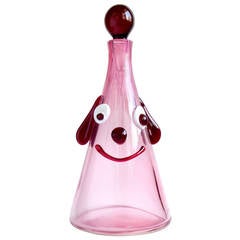 Vintage Fratelli Toso Murano Cranberry Pink Clown Face Italian Art Glass Decanter
