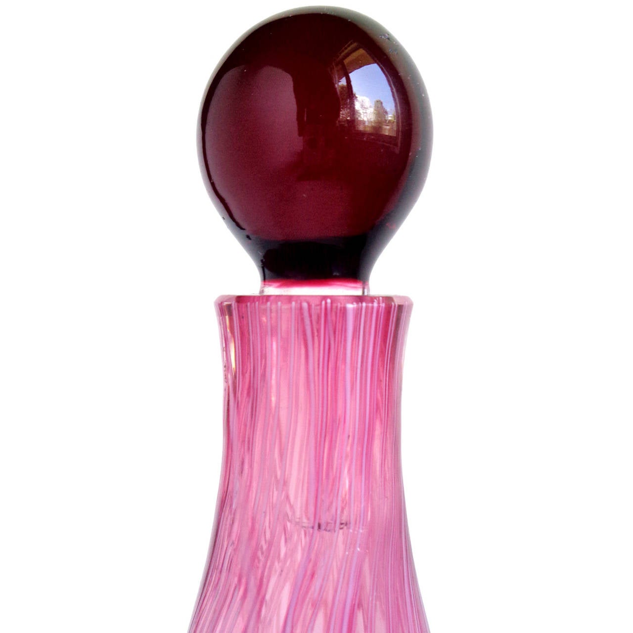 Mid-Century Modern Fratelli Toso Murano Cranberry Pink Clown Face Italian Art Glass Decanter