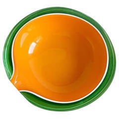 Fratelli Toso Murano Orange, Green, and White Italian Art Glass Melon Bowl