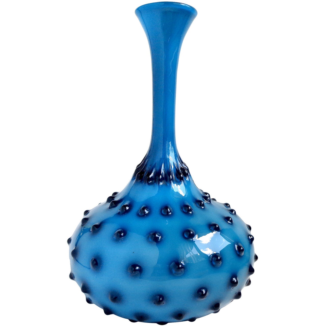 Vintage Deep Cobalt Blue Italian Art Glass Flower Vase with Spike Dot Decoration