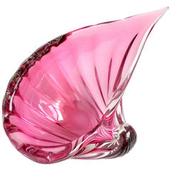 Barbini Murano Sommerso Pink Italian Art Glass Conch Shell Bowl Sculpture