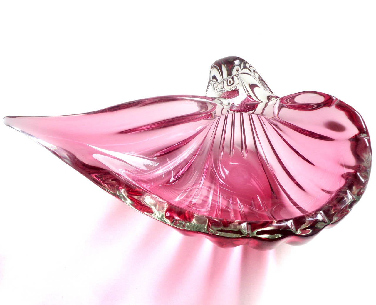 Mid-Century Modern Barbini Murano Sommerso Pink Italian Art Glass Conch Shell Bowl Sculpture