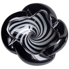 Alfredo Barbini Murano Black White Swirl Italian Art Glass Psychedelic Bowl