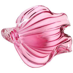 Barbini Murano Sommerso Pink Italian Art Glass Conch Shell Sculptural Bowl
