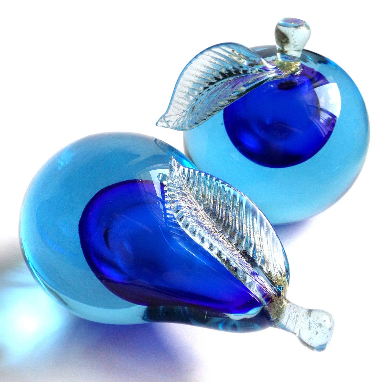 Mid-Century Modern Alfredo Barbini Murano Sommerso Cobalt Blue Italian Art Glass Fruit Bookends