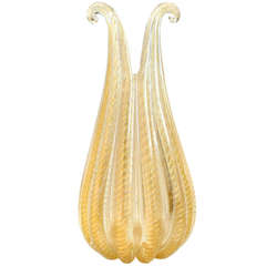 Ercole Barovier Toso Murano Gold Flecks Italian Art Glass Large Flower Vase