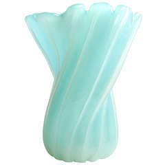 Archimede Seguso Murano Opal Seafoam Green Italian Art Glas Flower Vase