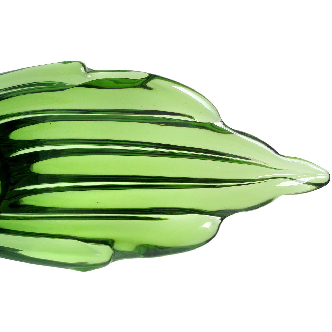 Hand-Crafted Alfredo Barbini Murano Forest Green Italian Art Glass Wings Centerpiece Bowl