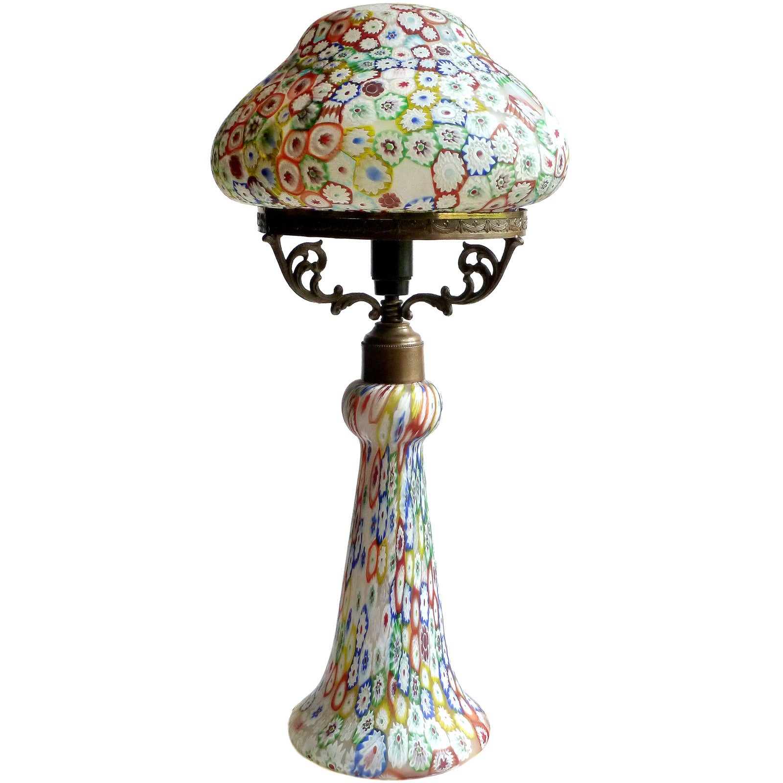 Fratelli Toso Murano Millefiori Flower Mosaic Italian Art Glass Table Lamp