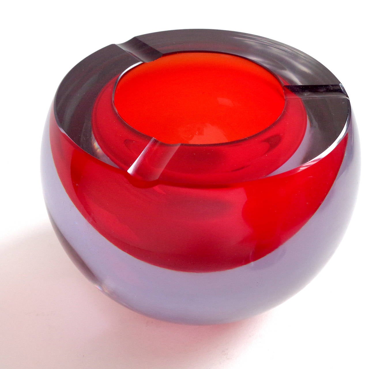 Cenedese Murano Red Purple Alexandrite Italian Art Glass Ashtray Lighter Set