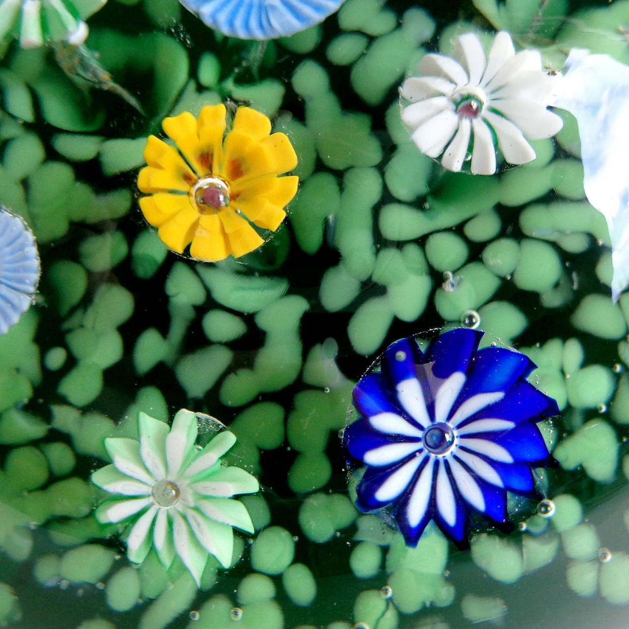 Hand-Crafted Murano Multicolor Millefiori Wild Flower Garden Italian Art Glass Paperweight