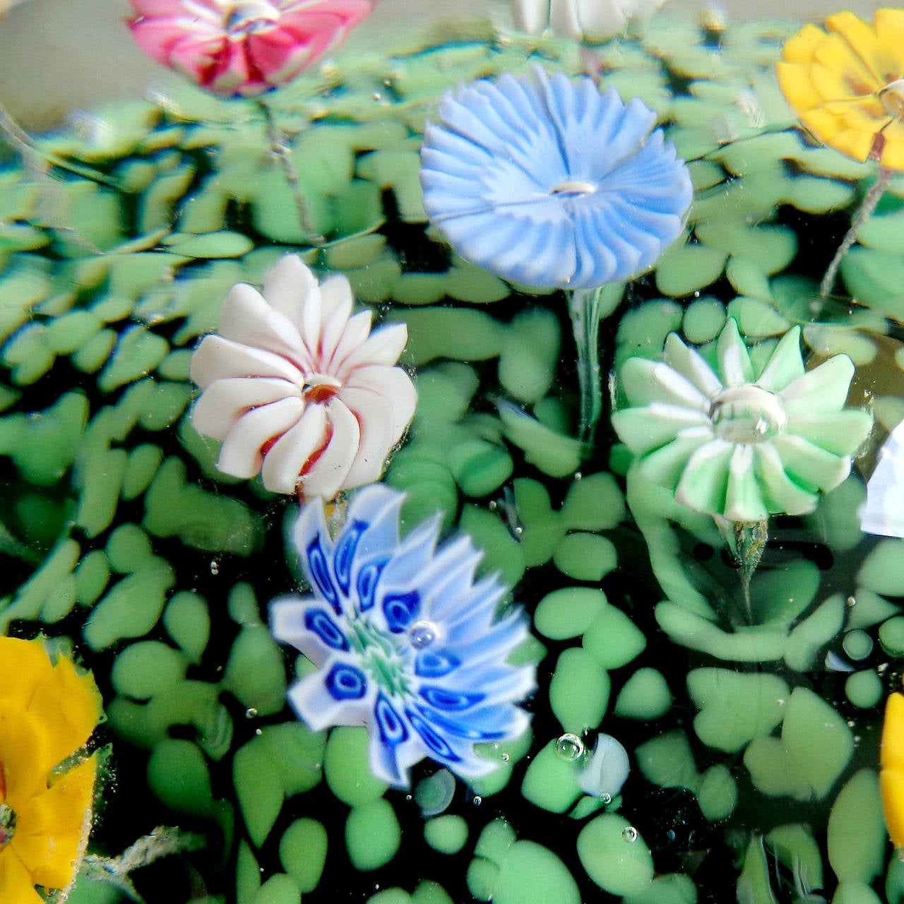 Mid-Century Modern Murano Multicolor Millefiori Wild Flower Garden Italian Art Glass Paperweight