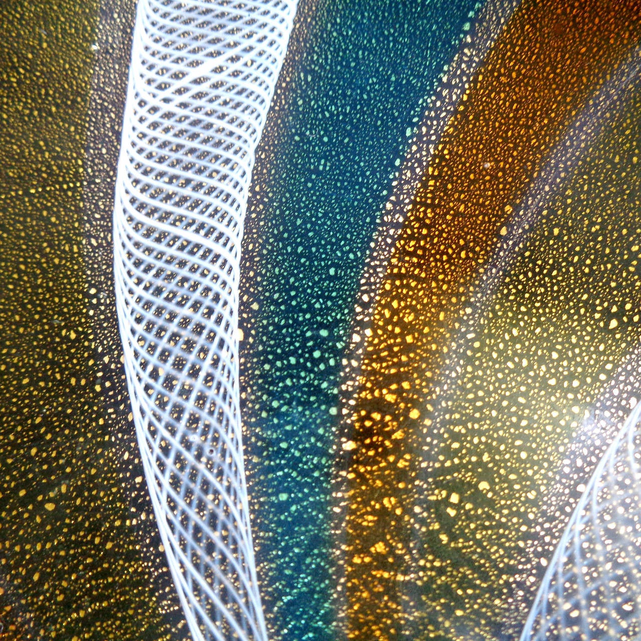 Hand-Crafted Murano Gold Flecks, Ribbons, Pinwheel Stripe Italian Art Glass Decorative Bowl