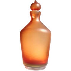 Paolo Venini Murano Fiery Orange Inciso Technique Italian Art Glass Decanter