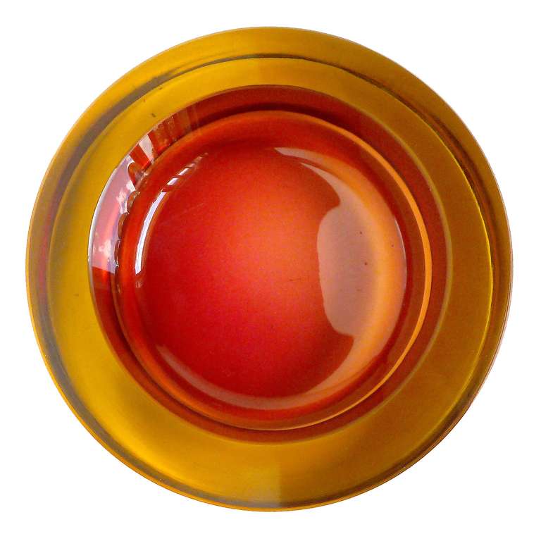 Archimede Seguso Murano Sommerso Golden Amber Cranberry Italian Art Glass Bowl