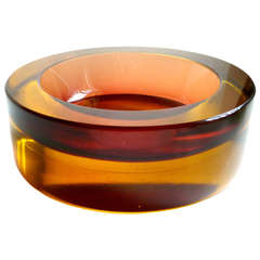 Vintage Archimede Seguso Murano Sommerso Golden Amber Cranberry Italian Art Glass Bowl