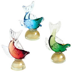 Alfredo Barbini Murano Colorful Sommerso Italian Art Glass Fish Sculptures 2
