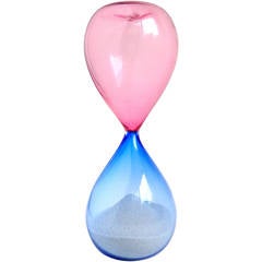 Paolo Venini Murano Clessidre Pink and Blue Signed Italian Art Glass Hourglass