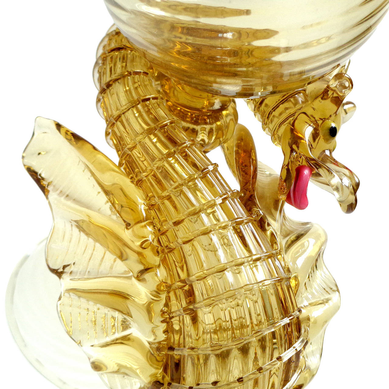 Hand-Knotted Salviati for Pauly Signed Murano Golden Amber Italian Art Glass Dragon Object